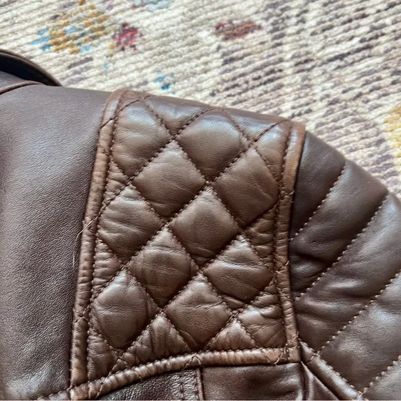 All Saints Brown Lamb Leather Jacket with Quilted Detailing - Picture 6 of 7
